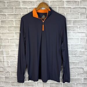 Kastel Denmark Charlotte Mens Navy Orange Quarter Zip Shirt Long Sleeve LARGE